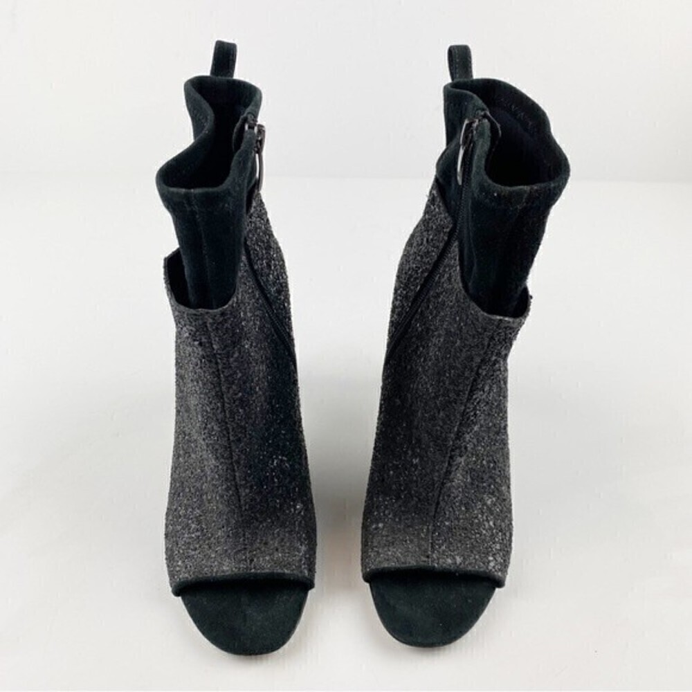 Via Spiga Tarni Black Glitter High Heel Peep Toe Booties Size 7.5 - Picture 3 of 13